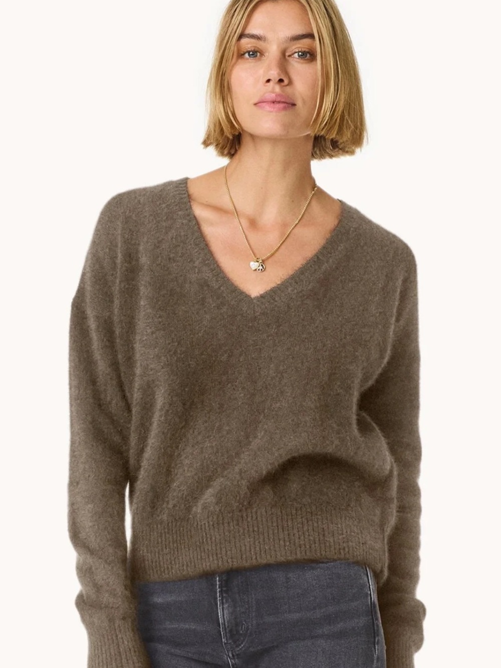 NWT Unsubscribed V-Neck Cozy Raccoon Sweater in Taupe